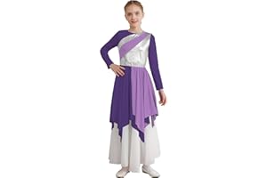 Winnrchan Long Sleeve Praise Dance Dress for Girls Metallic Liturgical Worship Dance Costumes Asymmetrical Church Robe Tunic