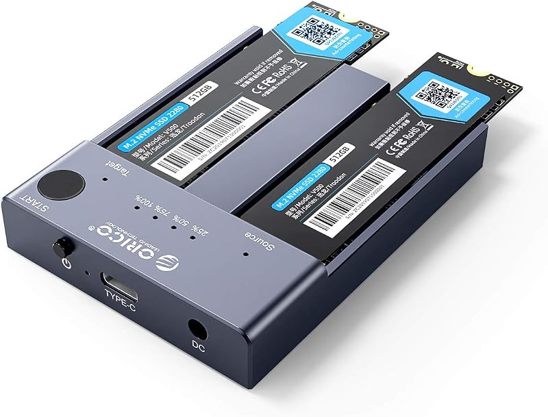 ORICO NVMe Clone Docking Station Dual-Bay USB C 10Gbps M.2 SSD Enclosure