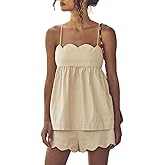 Yuemengxuan Women 2 Piece Casual Lounge Set Sleeveless Strappy Tie Back Cami Top Wide Leg Shorts 2Pcs Summer Pj Set Beachwear