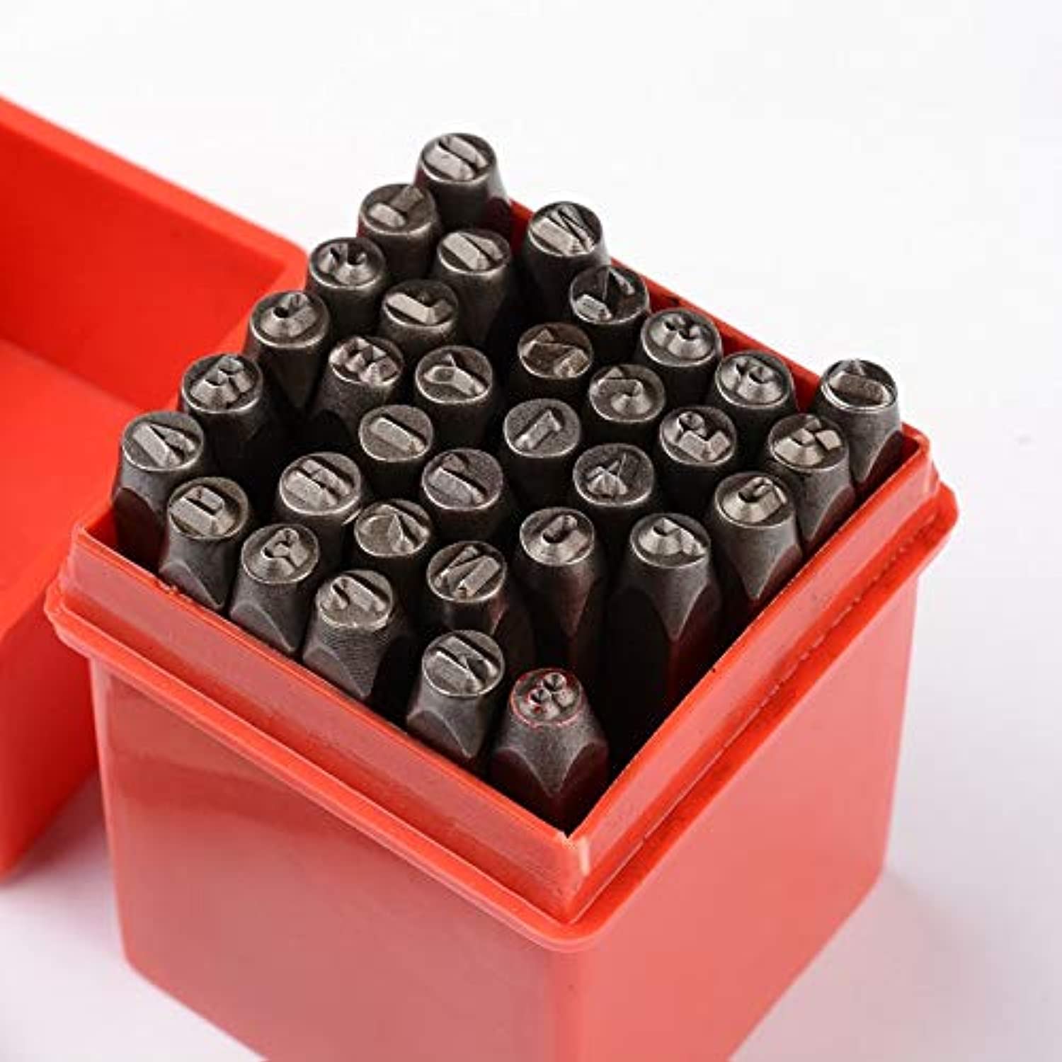 Beadthoven 36pcs Iron Iron Letter Alphabet Initials A~Z and Number 0~9 Seal Stamps Metal Steel Tag Pendant Stamping Tool Message Word Phrase Inked Set Black 60x6mm