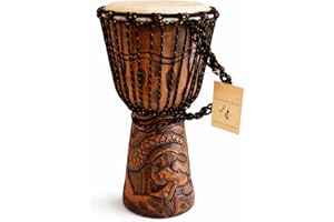 JIVE Djembe Drum African Bongo Congo Wood Drum Deep Carved Solid Mahogany Goat Skin Professional Quality 16" High (Dragon)