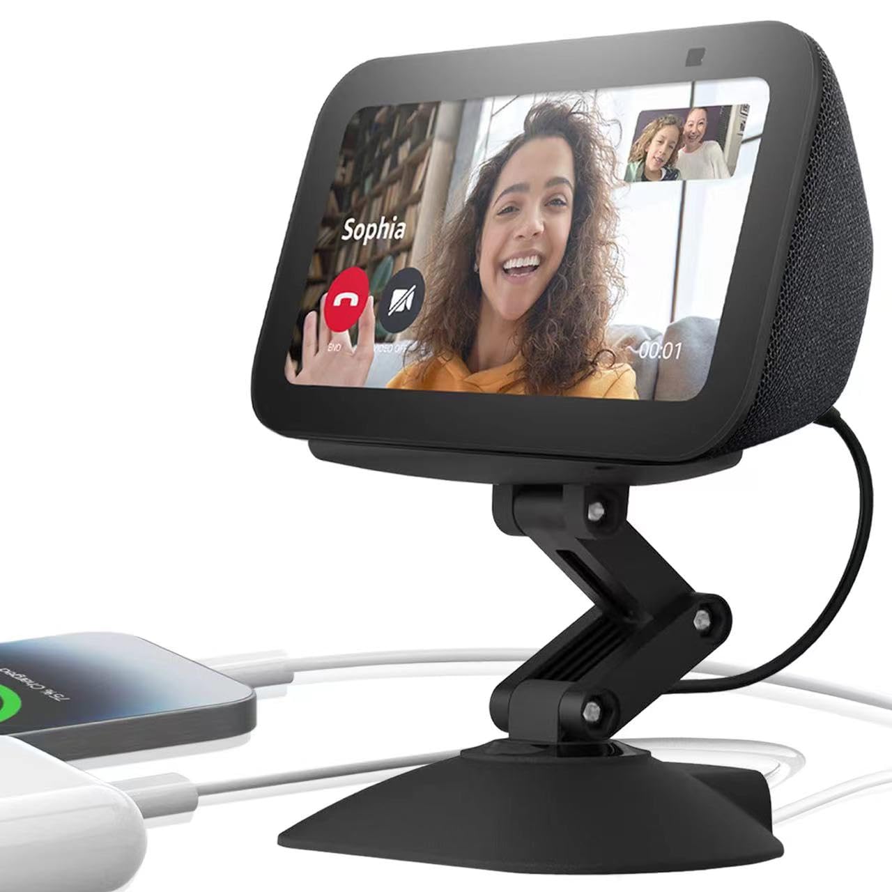 Photo 1 of Dianves Adjustable Height Stand for Echo Show 5 (3rd gen) with USB-C and Charging Port,Tilt + Swivel Charging Station with Strong Magnetic for Charge Your Cell Phones and Earbuds