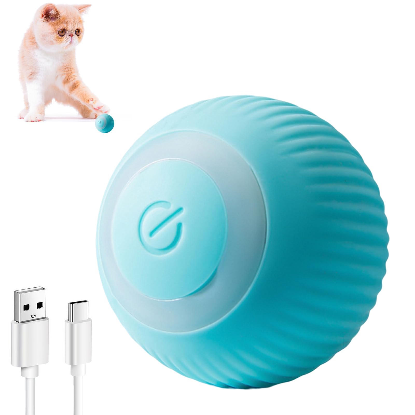 ILantule Interactive Cat Ball Toy, Automatic Cat Ball, Cat Toy Ball for Cats with LED Lights Interactive Cat Balls-USB Rechargeable
