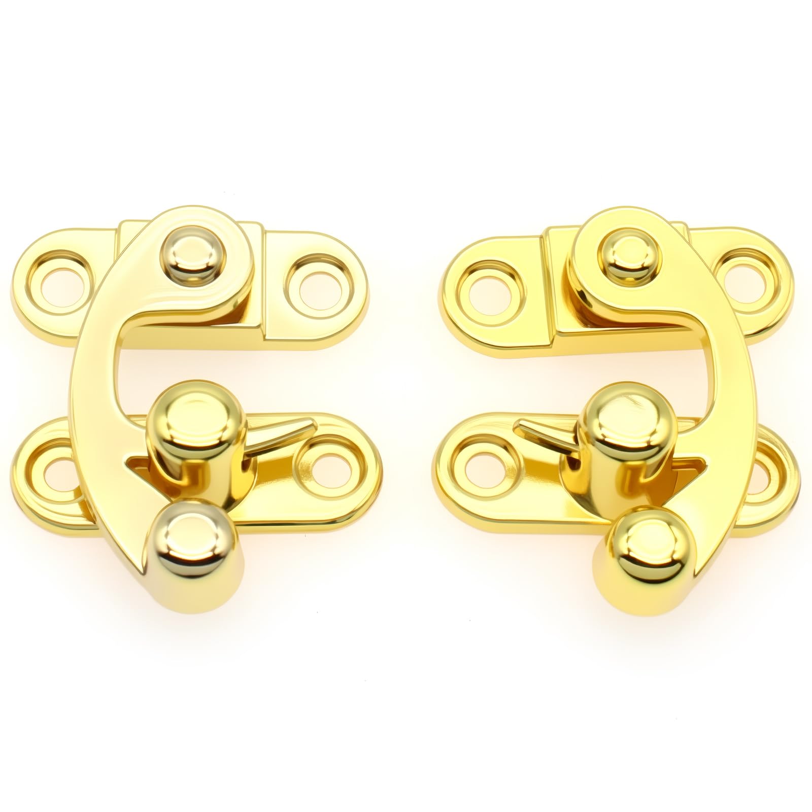 Photo 1 of 1 Pair Antique Hook Hasp Latch Left Right Mini Swing Arm Clasp Latch Vintage Style Zinc Alloy Hook Latch with Mounting Screws [FDXGYH,Gold]