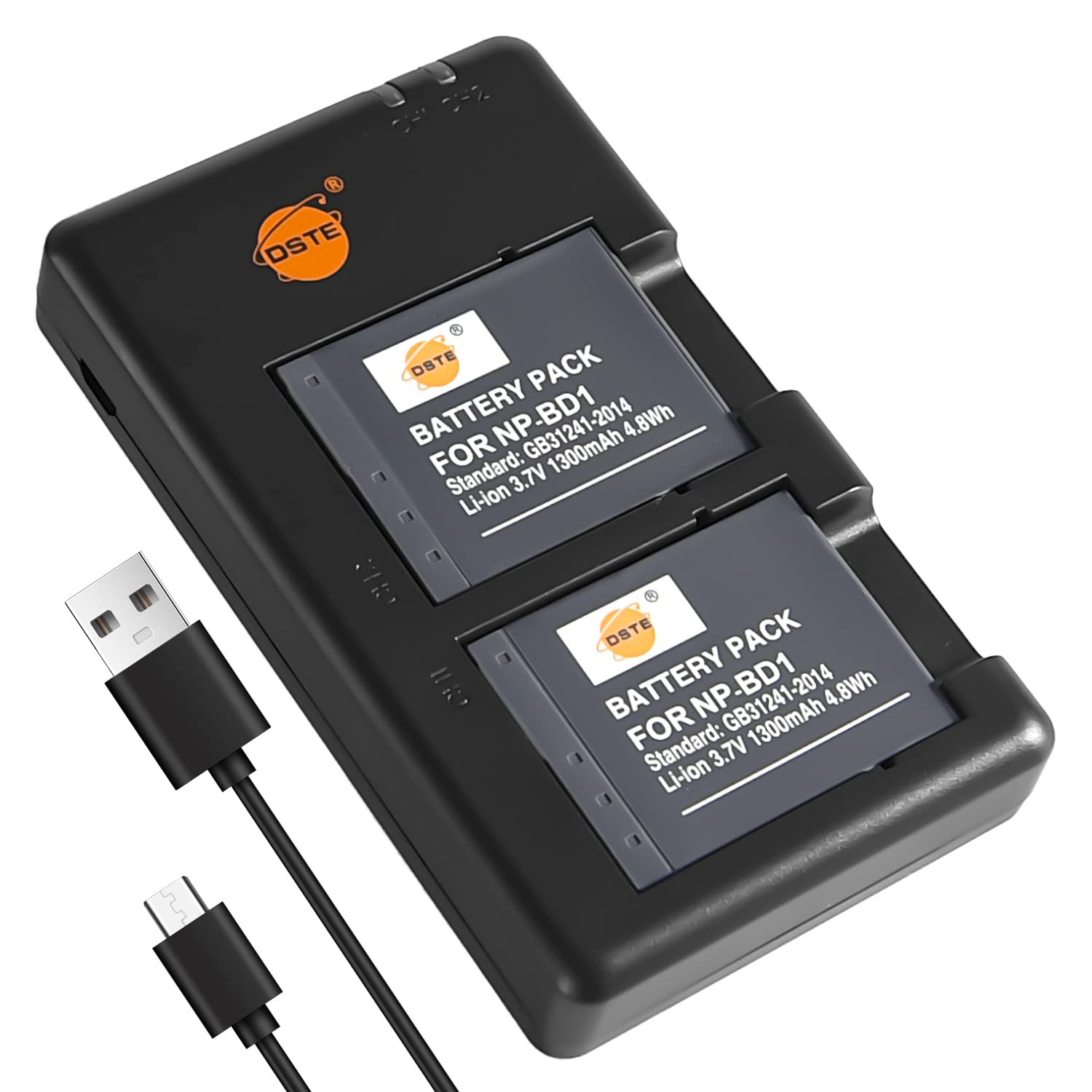 DSTE 2pcs NP-BD1 NP-FD1 Rechargeable Li-ion Battery + USB Dual Charger Compatible for Sony DSC-G3, DSC-T2, DSC-T70, DSC-T75, DSC-T77, DSC-T90, DSC-T200, DSC-T300