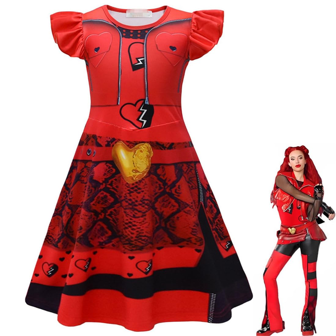 DYWPYCLQ Kids Girls' dresses Halloween costumes, performance clothes fashion clothing Movie Cartoon Dress Up Red skirt 4-10Y (Red, 5-6Years)