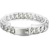 Klapgo Mens Stainless Steel Curb Chain Bracelet,High Polished Bracelet with Spring Box Clasp 12mm