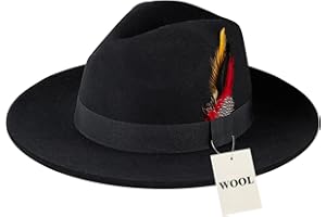 RAVINTE DECOR Fedora Hats for Women, Wool Felt Wide Brim Panama Style with Band, Adjustable Drawstring Fit, Dress Church Hat for Men