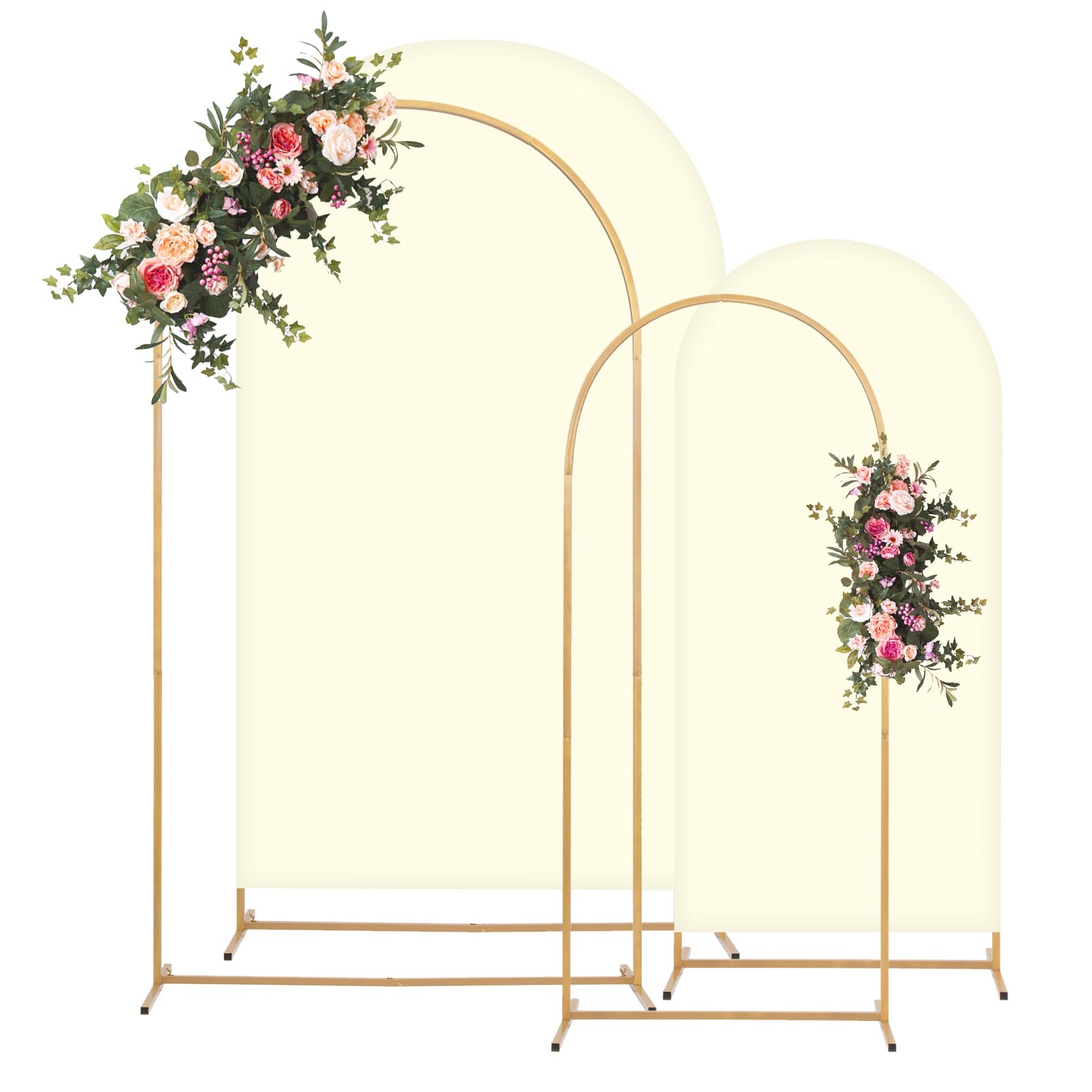 Photo 1 of **MISSING COVERS** Toolterritary 2 Metal Arch Backdrop Stand and 2 Cover Set, Sturdy 7.2FT, 6FT Party Backdrop Set, Wedding Arch Frame and Cover Set for Birthday, Baby Shower,Christmas, Anniversary(Beige)