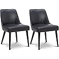 CHITA Mid-Century Modern Dining Chair, Upholstered Fabric Accent Chairs, Set of 2, Black in PU Leather