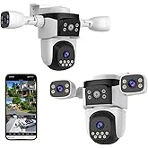 EVERSECU Triple Lens WiFi PTZ Security Camera, Three Cameras in One, Side Cameras with Adjustable All-Angle Arm, 2K 360° View No Blind Spot, Auto Tracking, Spotlight, 2 Way Audio（2pack
