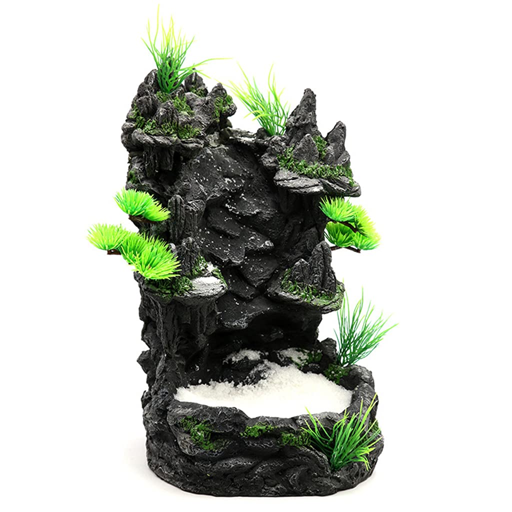 YAQINUO Aquarium Decoration Artificial Resin Landscape Lifelike Fish Tank Rock Mountain View Underwater Sand Waterfall