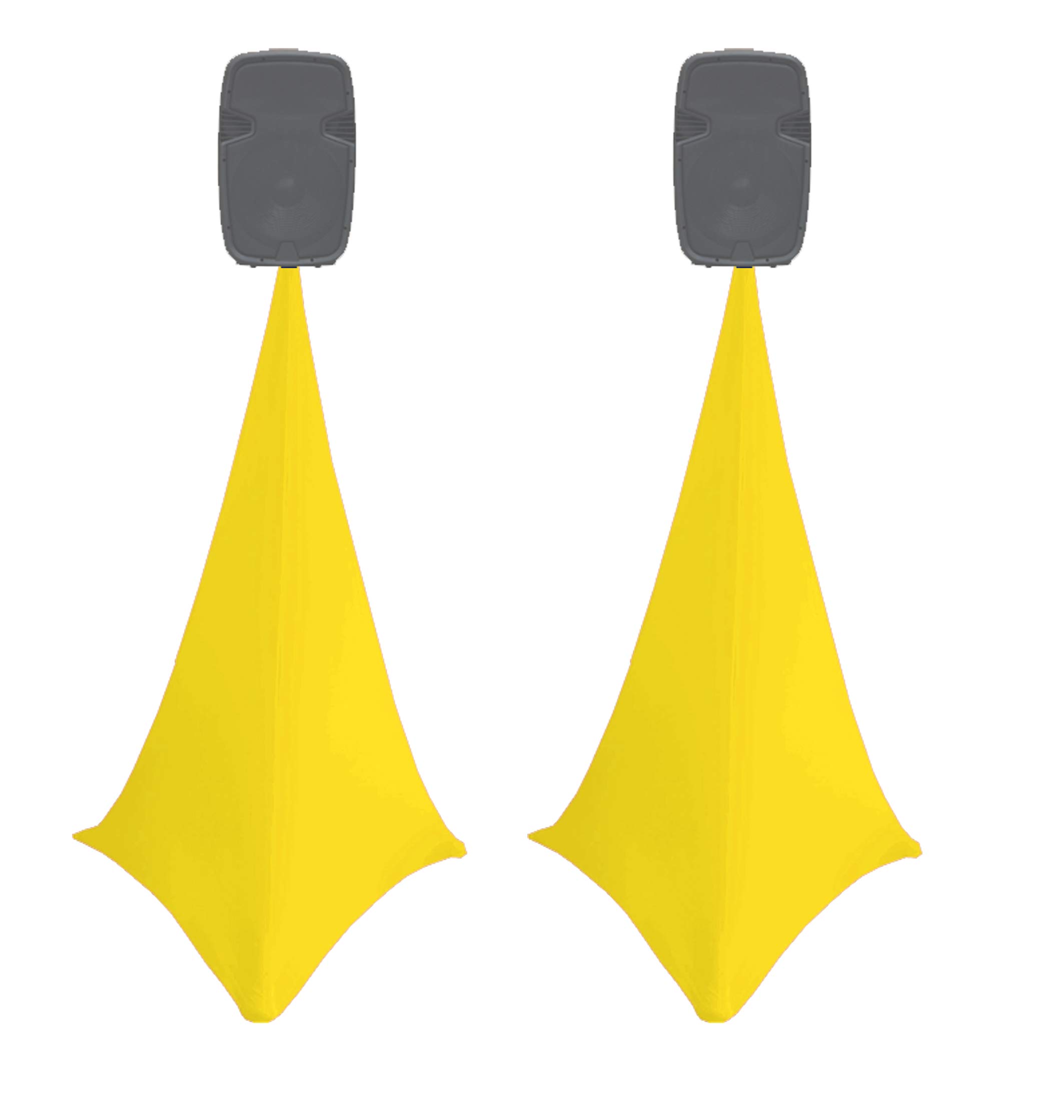 2x spandex stretch speaker stands scrims, DOUBLE SIDED tripod cover (yellow)