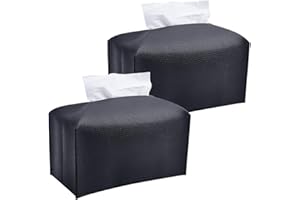 CRAFTYMELODY 2Pcs Tissue Box Cover Black Rectangular Tissue Holder Imitation Leather Tissues Box Cover Napkin Holder Foldable