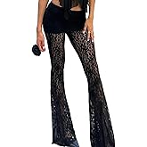 Women Sexy Lace See Through Pants Sheer Mesh Low Waist Stretchy Slim Trouser Hollow Out Skinny Leggings