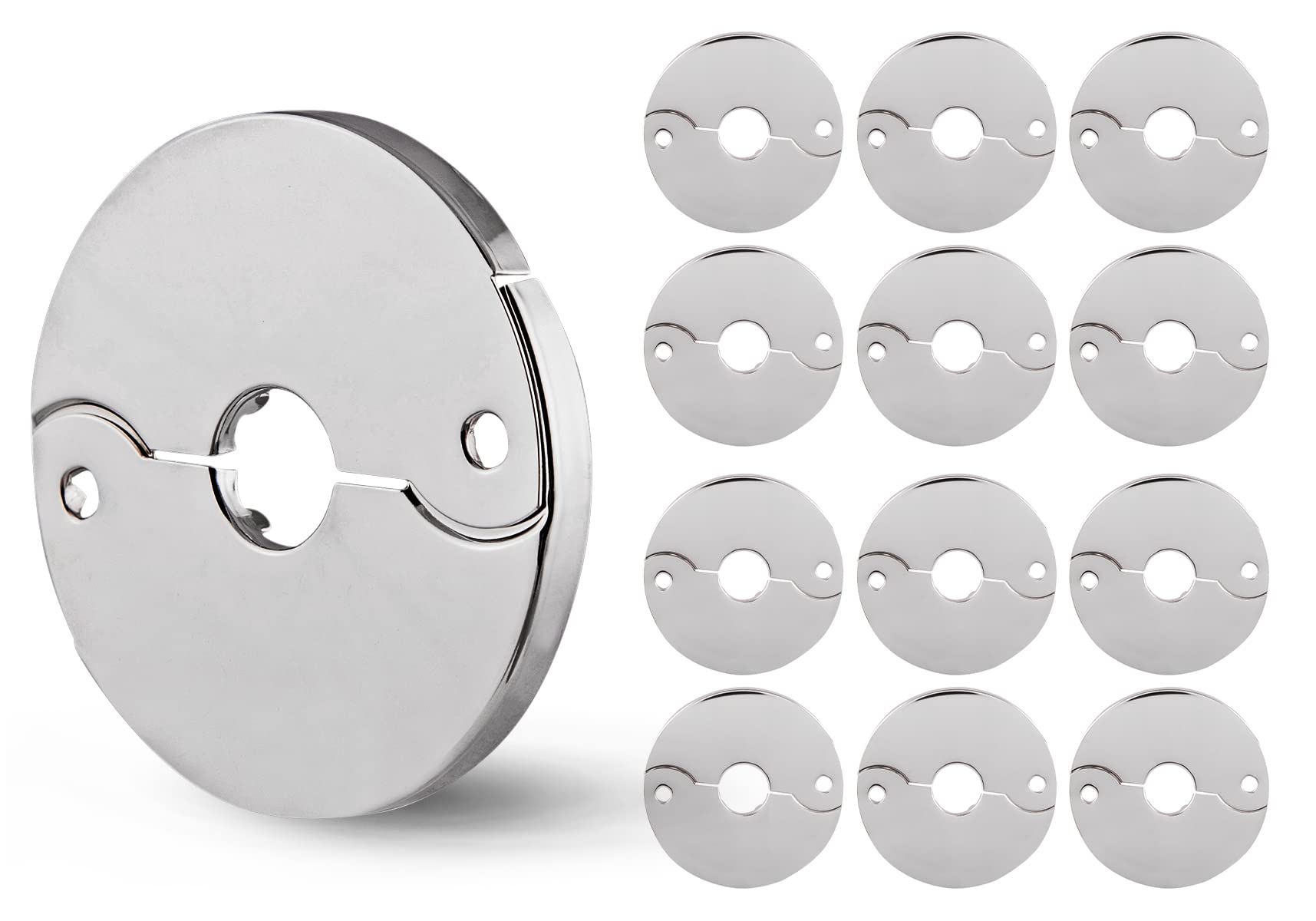 Photo 1 of Supply Giant F-24334-12 1/2 in. IPS Floor and Ceiling Split Flange Escutcheon for Steel Pipes, Chrome Plated (Pack of 12)