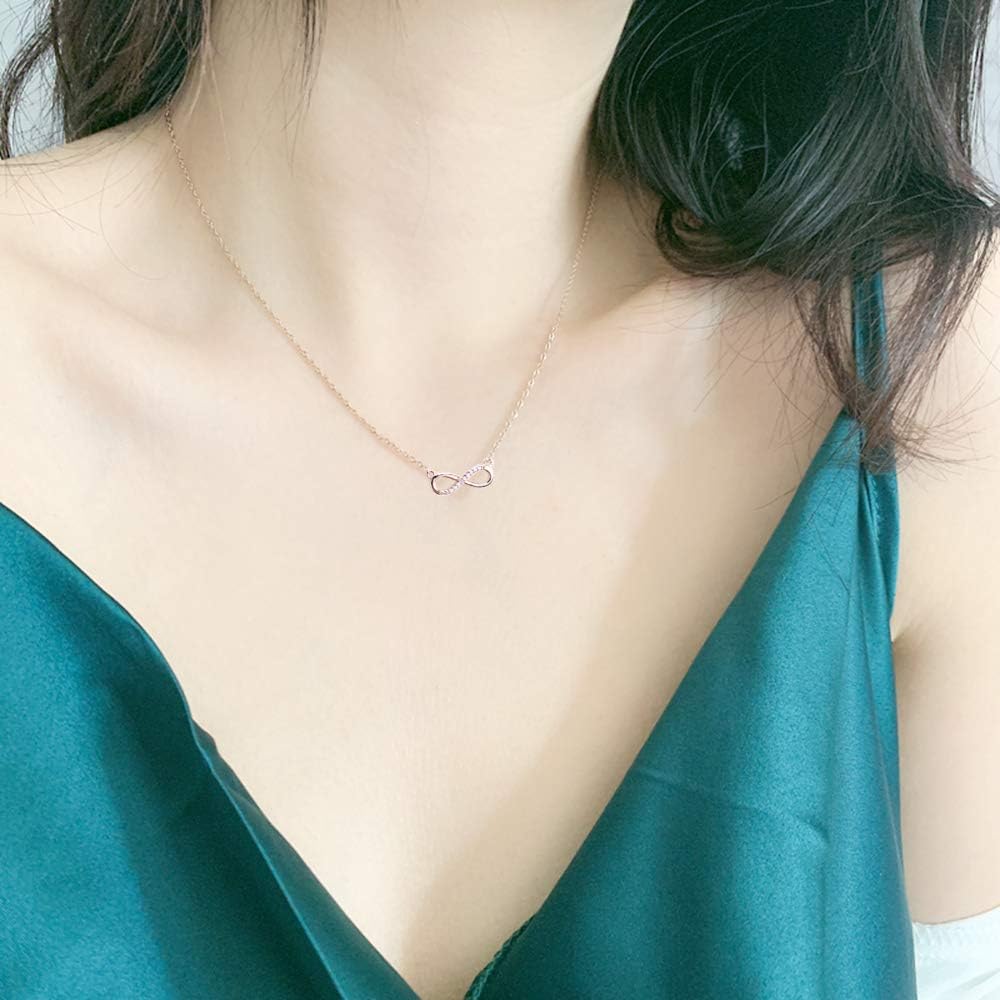 Ceqiny 2pcs Infinity Necklace Clavicle Chain Necklace Luck 8 Chain Necklace Vintage Choker Crystal Cubic Zircon Necklace Rhinestones Sister Partner Birthday Gifts for Women Girls, Gold Silver: Clothing