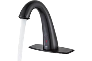 HHOOMMEE Automatic Touchless Bathroom Faucet Motion Sensor Activated Commercial Basin Sink Vantiy Hands Free Auto Off Infrared Mixer with Hole Cover Deck Plate Temperature Control Hot Cold Matte Black