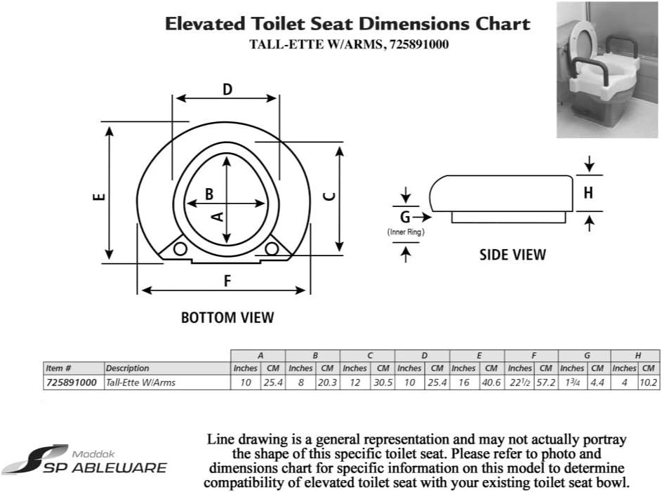 SP Ableware Maddak Tall-Ette Elevated Toilet Seat with Extra Wide Seating Surface and Legs (725881000), White: Health & Personal Care