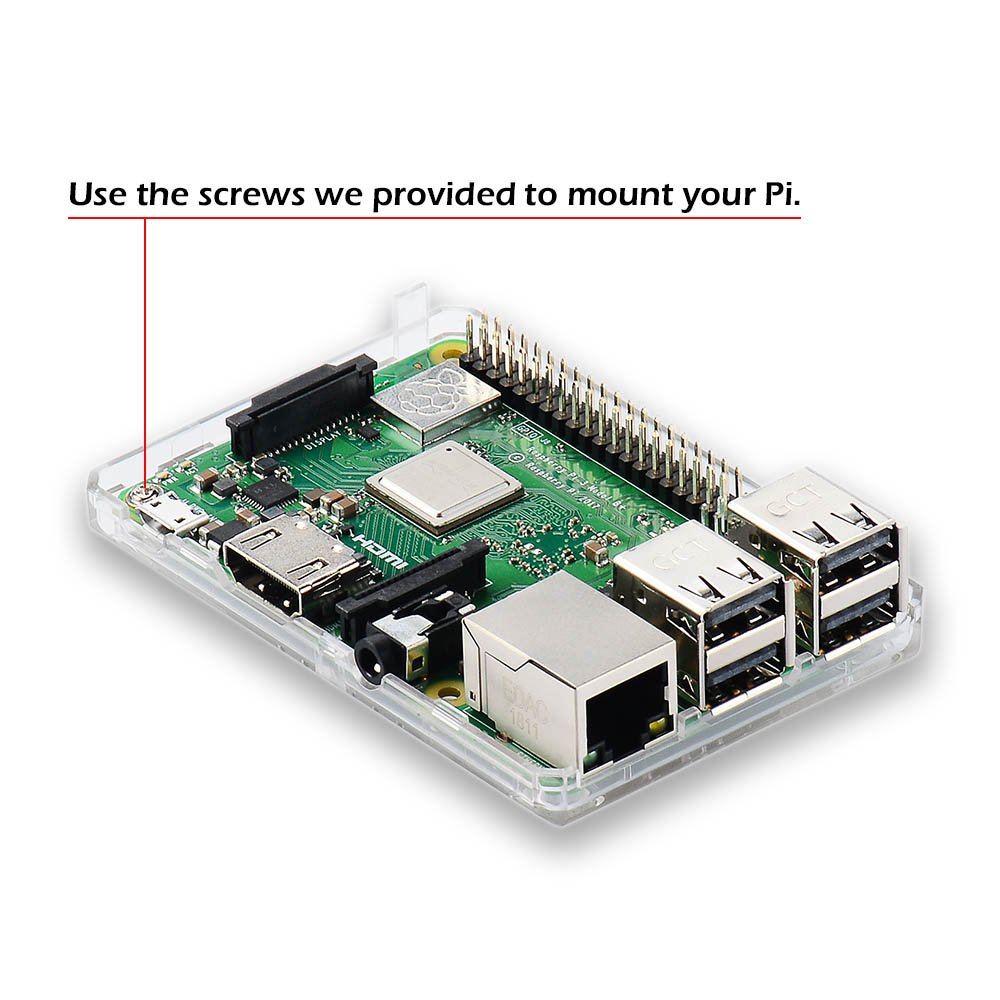 Raspberry Pi 3B+ Case - Transparent with Heatsink - Access to All Ports
