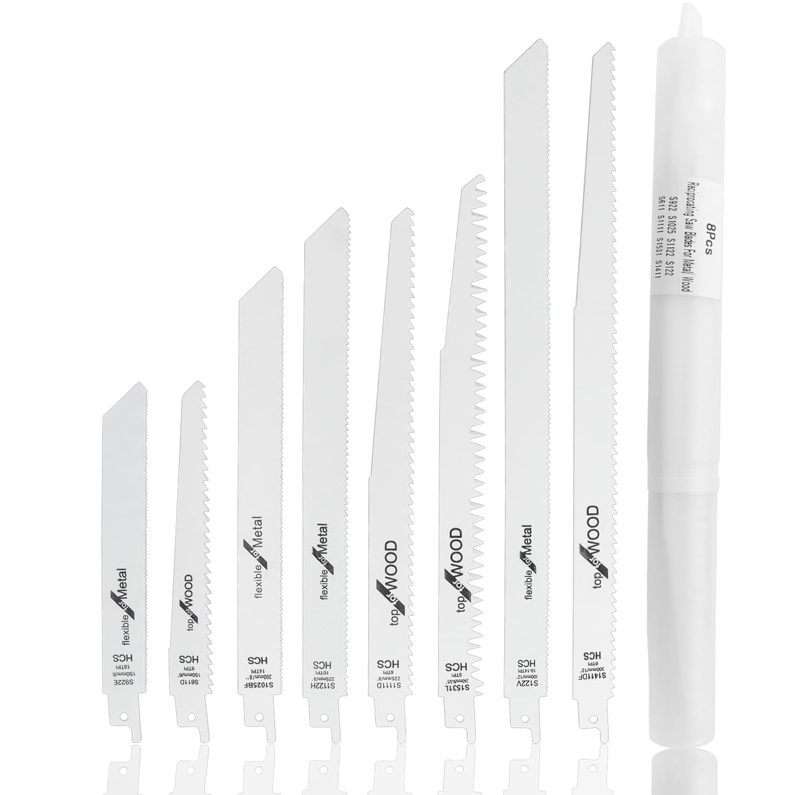 Treki Reciprocating Saw Blade Set，8Pcs Metal Pruning Blades Metal Cutting Saw Blades for Reciprocating Saw Tools（S1111D, S1531L, S611D, S1411DF, S1025BF, S122V, S1122H, S922E)