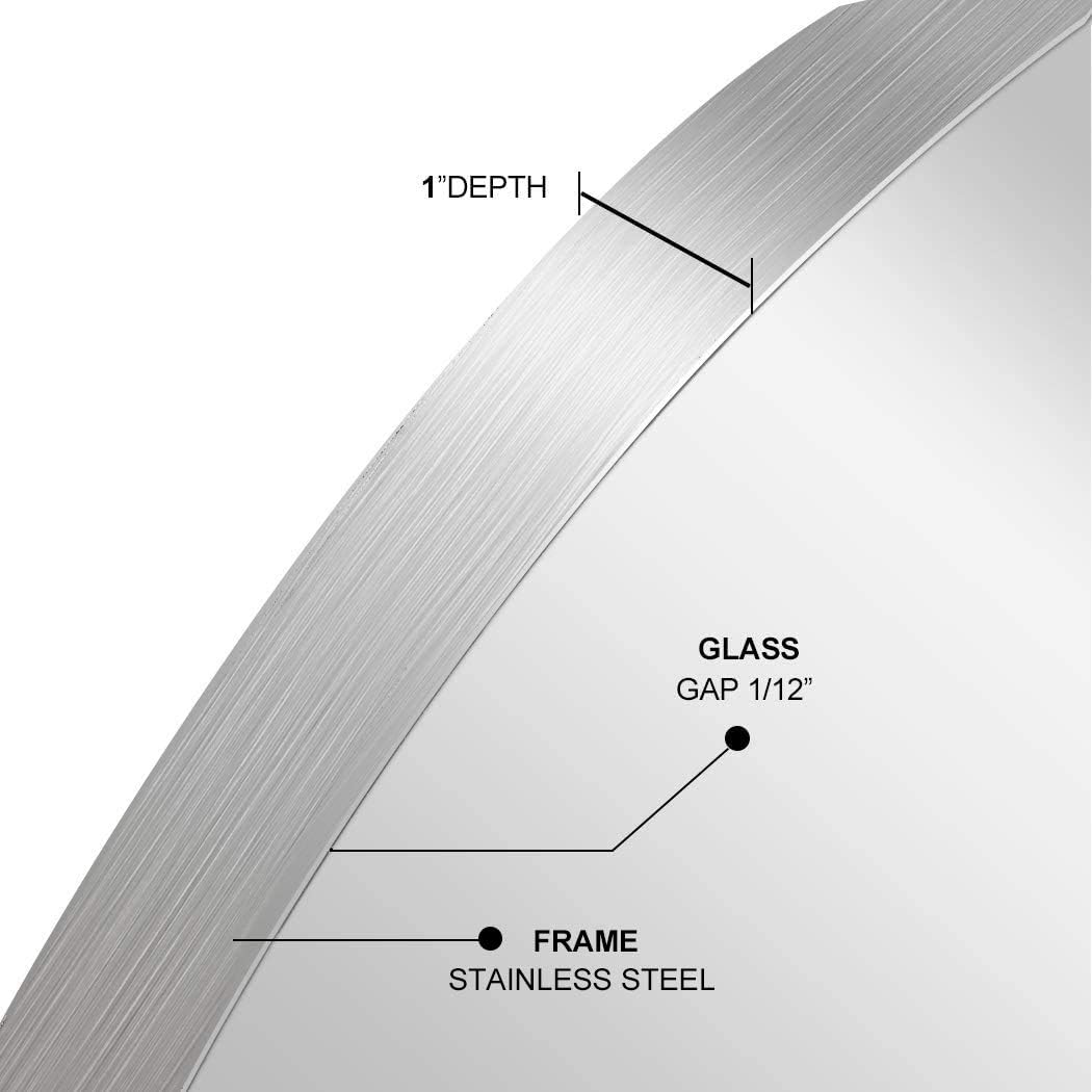 ANDY STAR Oval Mirrors for Bathroom, 24x36'' Brushed Silver Oval Wall Mirror in Stainless Steel Metal Frame 1'' Deep Set Design, Hangs Horizontal or Vertical: Kitchen & Dining