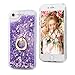 Compatible for iPhone 7/8 / SE 2020 / SE 2022 Case, Flowing Liquid Floating Bling Glitter Kickstand Cover Shell PC Back 360 Rotating Ring Holder Shockproof TPU Frame Protective Skin - Purple