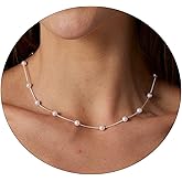 VIROMY Dainty Pearl Choker Necklace for Women 14K Gold Plated Pearl Necklaces Simple Trendy Everyday Jewelry