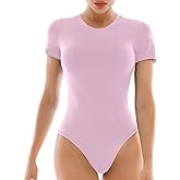 Walifrey Short Sleeve Bodysuits for Women Round Neck Basic Stretchy T Shirts Bodysuits Tops