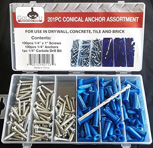 201pc Goliath Industrial Conical Anchor Assortment Wall Drywall Concrete CA201