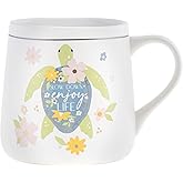 Karma, 18 oz Ceramic Flora Mug - Cute Coffee and Tea Mug - Ceramic Coffee Mugs for Women and Men, Turtle