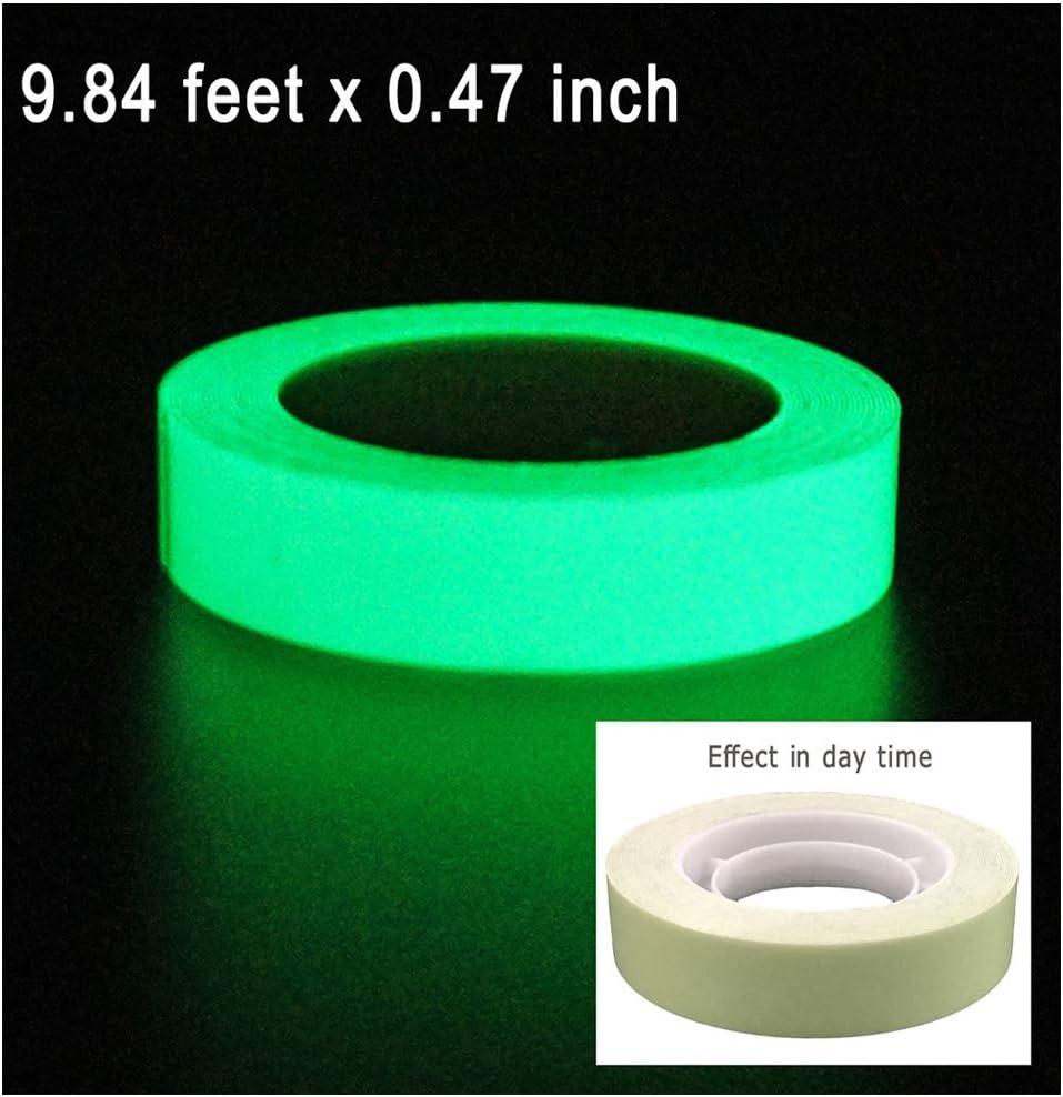 DUOFIRE Luminous Tape Sticker,9.84' Length x 0.47" Width (1.2cm3m) High Luminance Glow Removable Waterproof Photoluminescent Glow in The Dark Safety Tape (Size-No.5): Arts, Crafts & Sewing