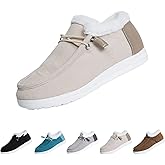 AngryMonkey Women's Winter Warm Wendy Shoes,Comfort Cotton Lined Ankle Lightweight Non-slip Moccasins Canvas Flat Snow Boots