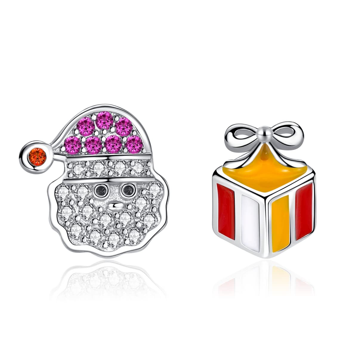 Shuxin Silver Christmas Stud Earrings for Women, 925 Sterling Silver Xmas Stud Earrings for Girls Kids, Silver Santa Claus Gift Stud Earrings, 8mm Small Sleeper Studs Earrings, Gift for Christmas