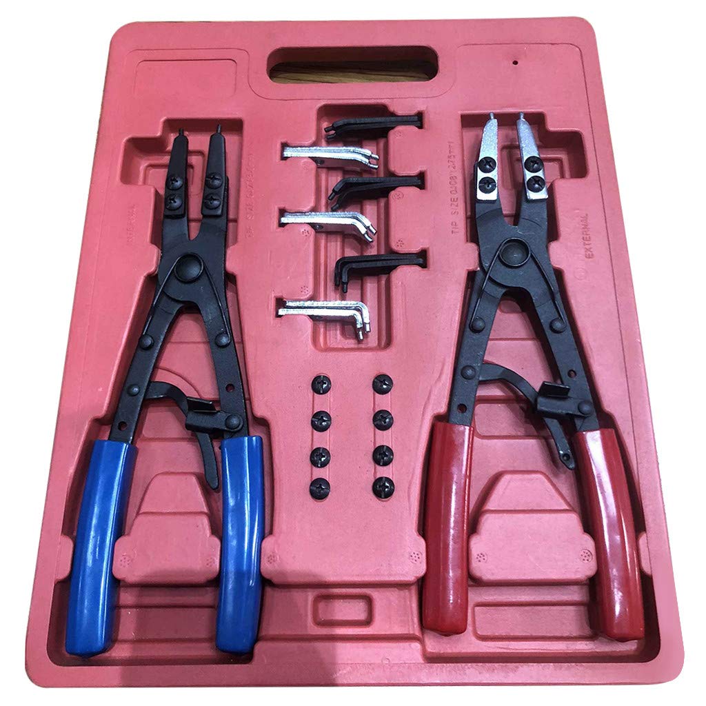 Aeanm Retaining Ring Pliers, Remover Installer or Fixed Tip Combination Internal/External Snap Ring Pliers Set, Automotive and Engine Repair Projects (Black)