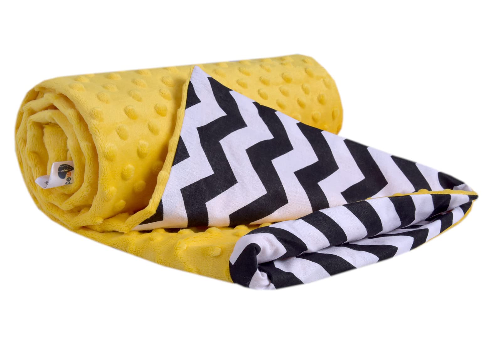 Medi Partners Baby Blanket Newborn Pram Soft 100% Cotton 75x100 Cot Toddler Comfort universal Cuddly Fluffy Crawling Plush bilateral Blankets (Zigzag with yellow Plush)
