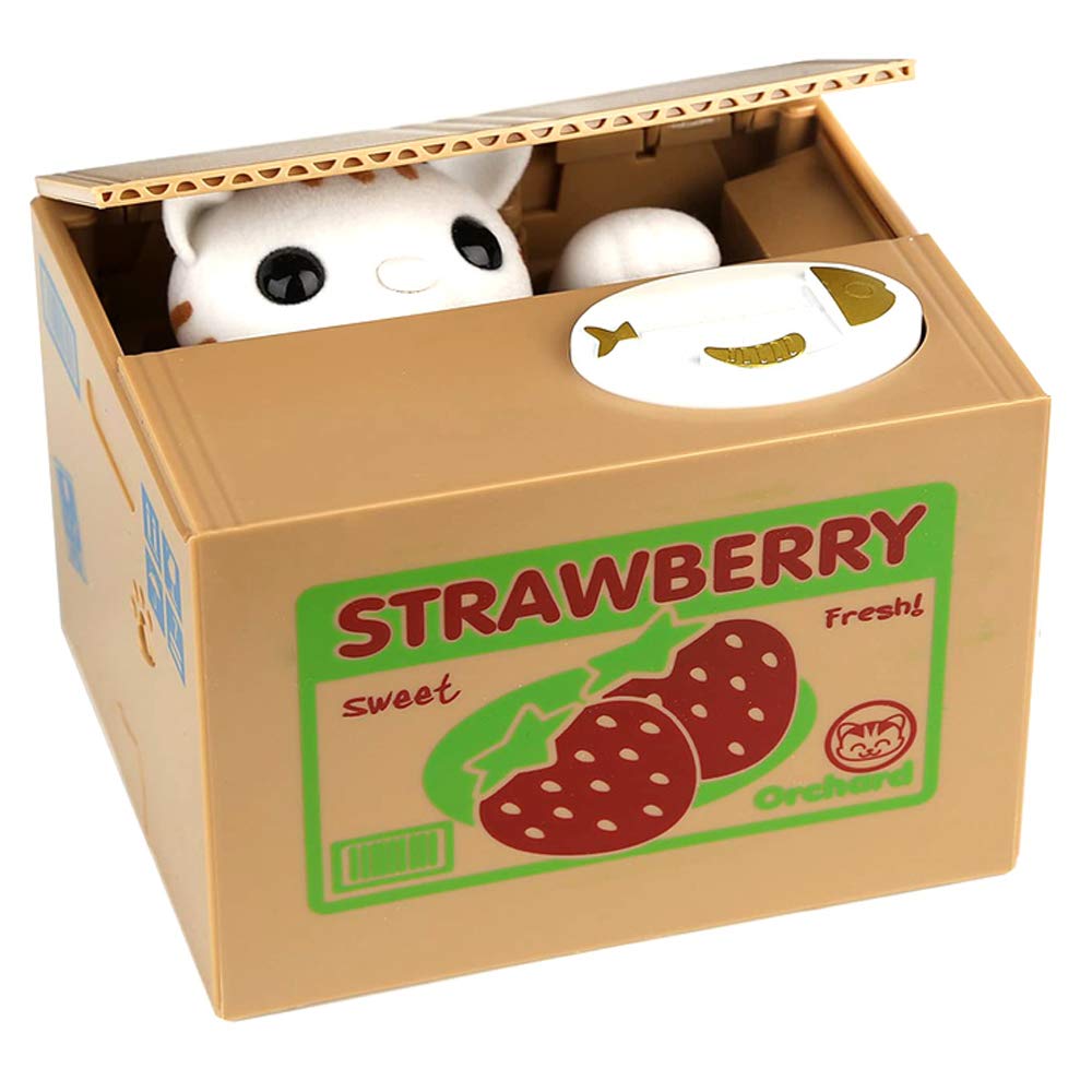 Justup Cat Box, Cute Cat Box, Theft Money Box, Money Saving Money Collecting Piggy Bank Gifts for Children (Strawberry)