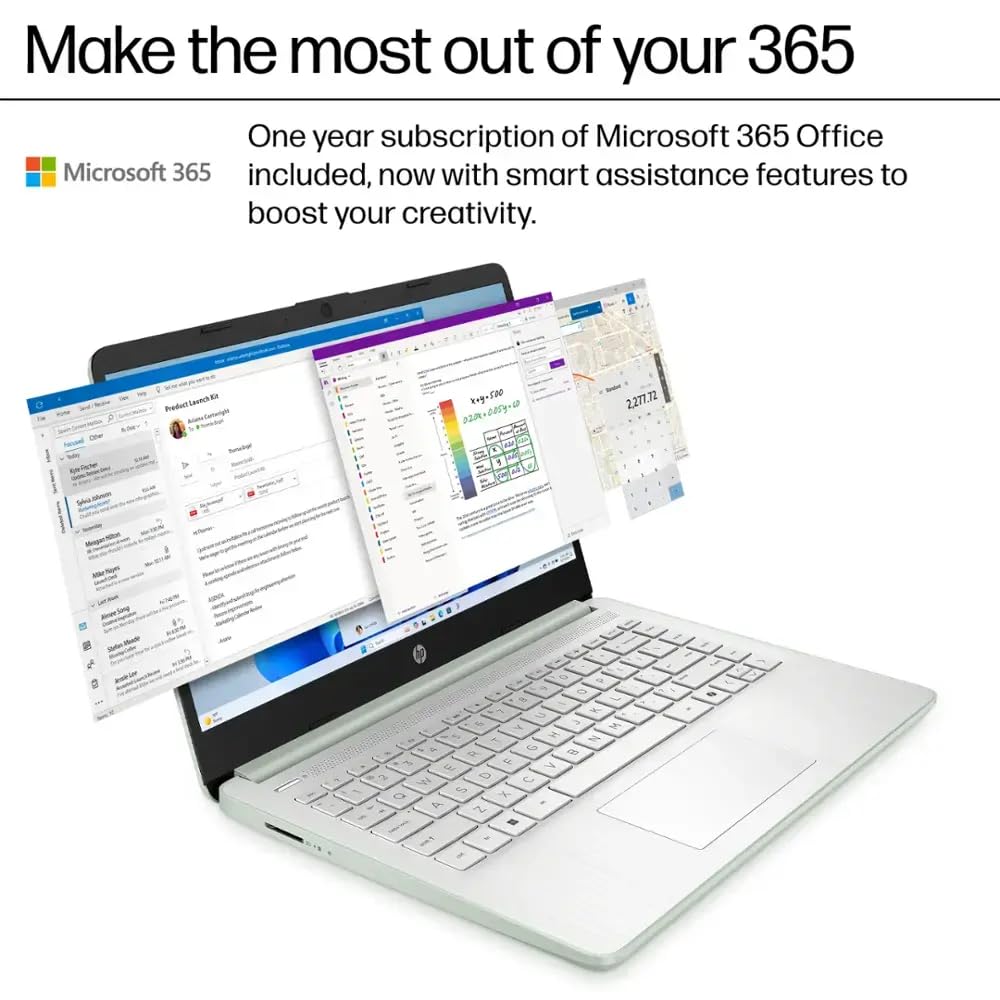 HP 14 Ultrabook • Back to School Limited Edition w/Microsoft 365 • Intel 4-Core CPU • 32GB RAM • 1.6TB Storage (128GB OnBoard w/ 512GB Portable Drive + 1TB OneDrive) • Willow Green • Win 11