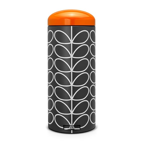 Brabantia Retro Pedal Bin by Orla Kiely, 30 L Charcoal Linear Stem