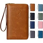 Multi-Functional RFID Passport Wallet,Travel Wallet for Men & Women,With zipper, anti-theft passport holder,Slim Leather Cover for Credit Cards, Tickets, Cash (Brown)