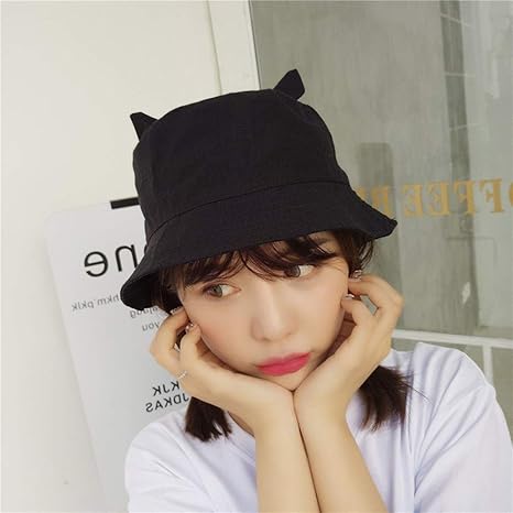 Amazon Co Jp Yuncheng バケットハットフィッシャーマンハットキャップ新フィッシャーマンハット 女性かわいい甘い小さな耳フラットボウル帽子韓国ショッピング夏の屋外の日陰帽子潮 Color Black ホーム キッチン