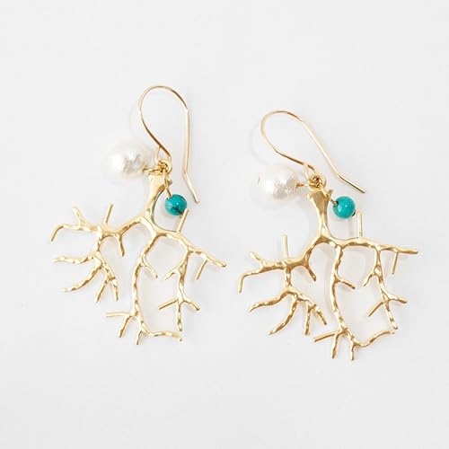 Amazon Lico Laule A リコラウレア ハワイアンジュエリー サンゴピアス レディース コットンパール ターコイズ ストーン 石 アクセサリー フックタイプ Os ピアス 通販