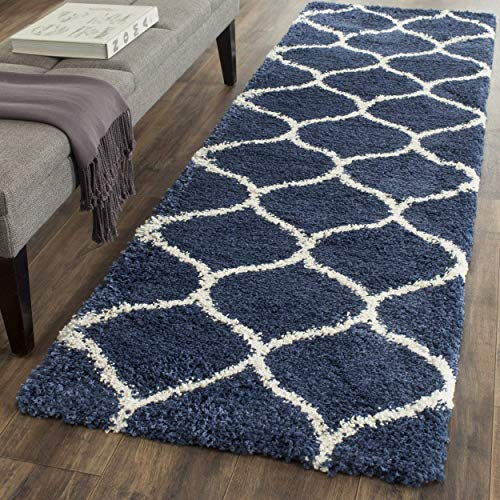Safavieh Hudson Shag Collection SGH280C Navy and Ivory Moroccan Ogee Plush Runner (2'3" x 6')