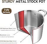 HaWare 10L Tri-Ply Stainless Steel Stock Pot with Glass Lid 25.5cm view 3