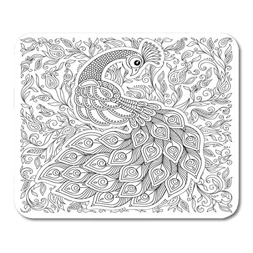 Emvency Mouse Pads Pencil Peacock in Zentangle Adult Antistress Coloring Page Black and White Doodle for Book Abstract Mouse pad Mats 9.5" x 7.9" for Notebooks,Desktop Computers Mini Office Supplies