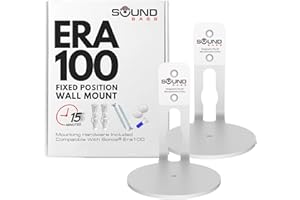 ERA100 Wall Mount Bracket, Low Profile, White, Twin Pack, Compatible with Sonos ERA 100 Speaker, Complete with All Fixing Har