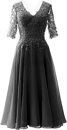 tea length dresses with sleeves for wedding guest