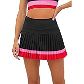 Fisoew Women's High Waisted Tennis Skirts Color Block Pleated Athletic Golf Skorts with Built in Shorts