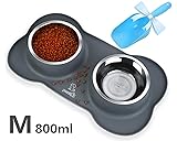 Pecute Dog Bowls Non Slip, Stainless Steel Double Bowls Set with Non-Spill Silic