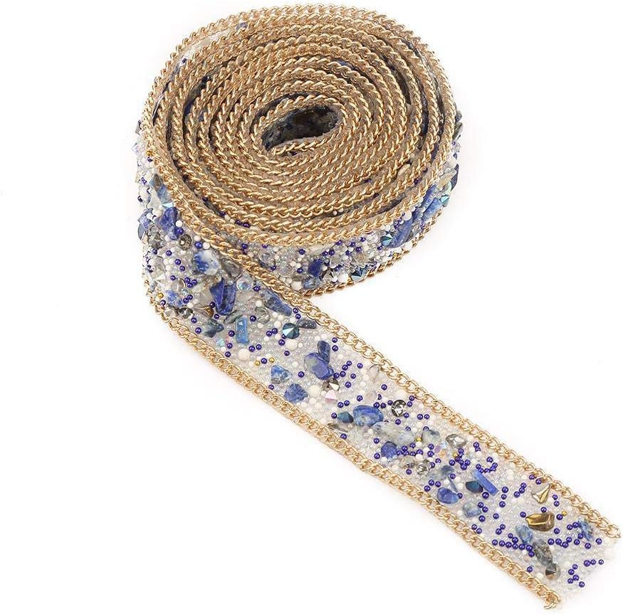 Rhinestones Bead Trim, 3.3ft 0.8in Bridal Crystal Sash Applique Crystal Beaded Rhinestone Crystals Belts Iron on Patch for Clothes Bag Shoes Wedding DIY Sewing Craft Supplies(#2)